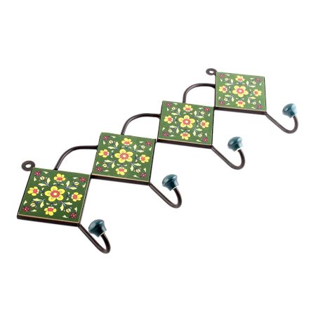 Forest Green And Yellow Tiny Flower Ceramic Tiles Hooks Online